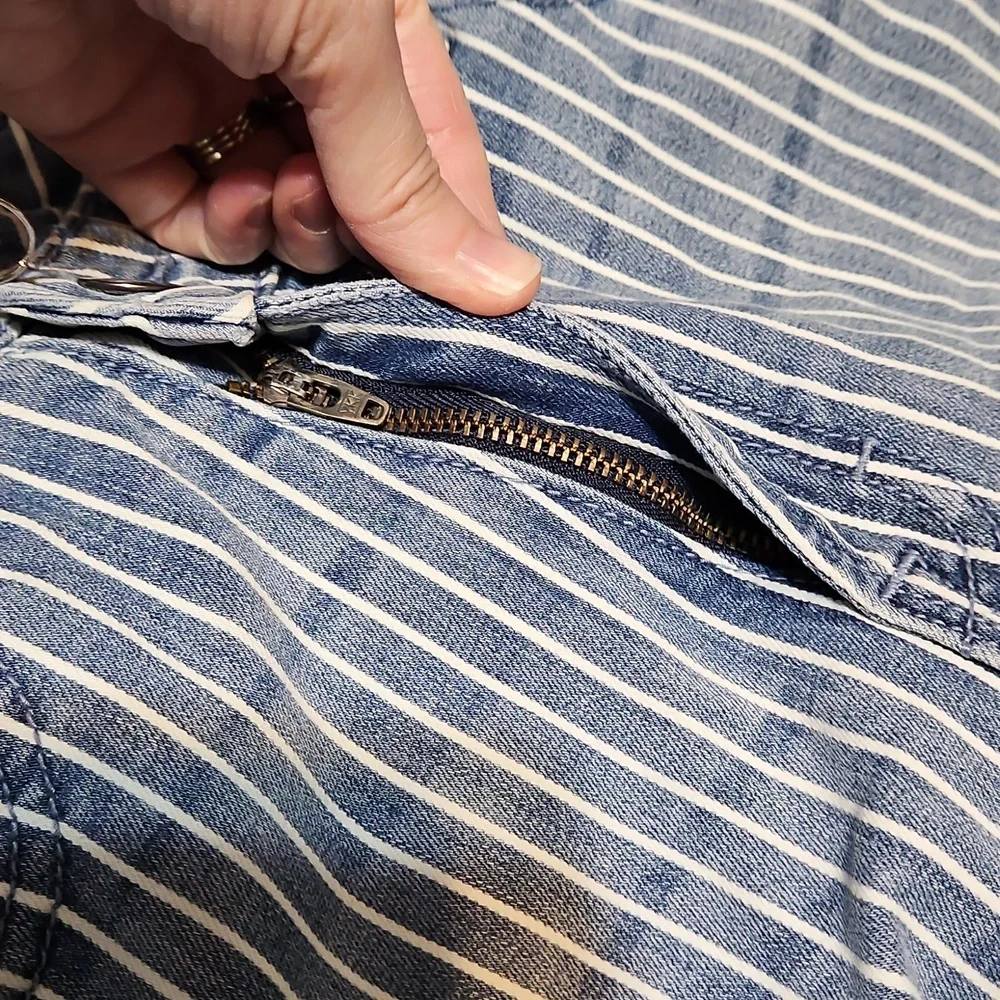 Aqua Striped Cuffed Dad Blue Striped High Waisted Denim Jeans - Picture 10 of 13